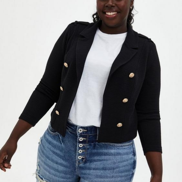 torrid Jackets & Blazers - TORRID Textured Ponte Crop Military Jacket 3X